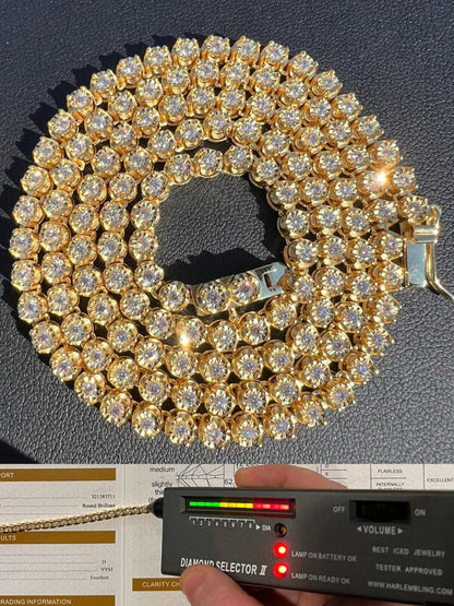 3mm 14k Gold Moissanite Diamond Tennis Chain illusion Setting Necklace