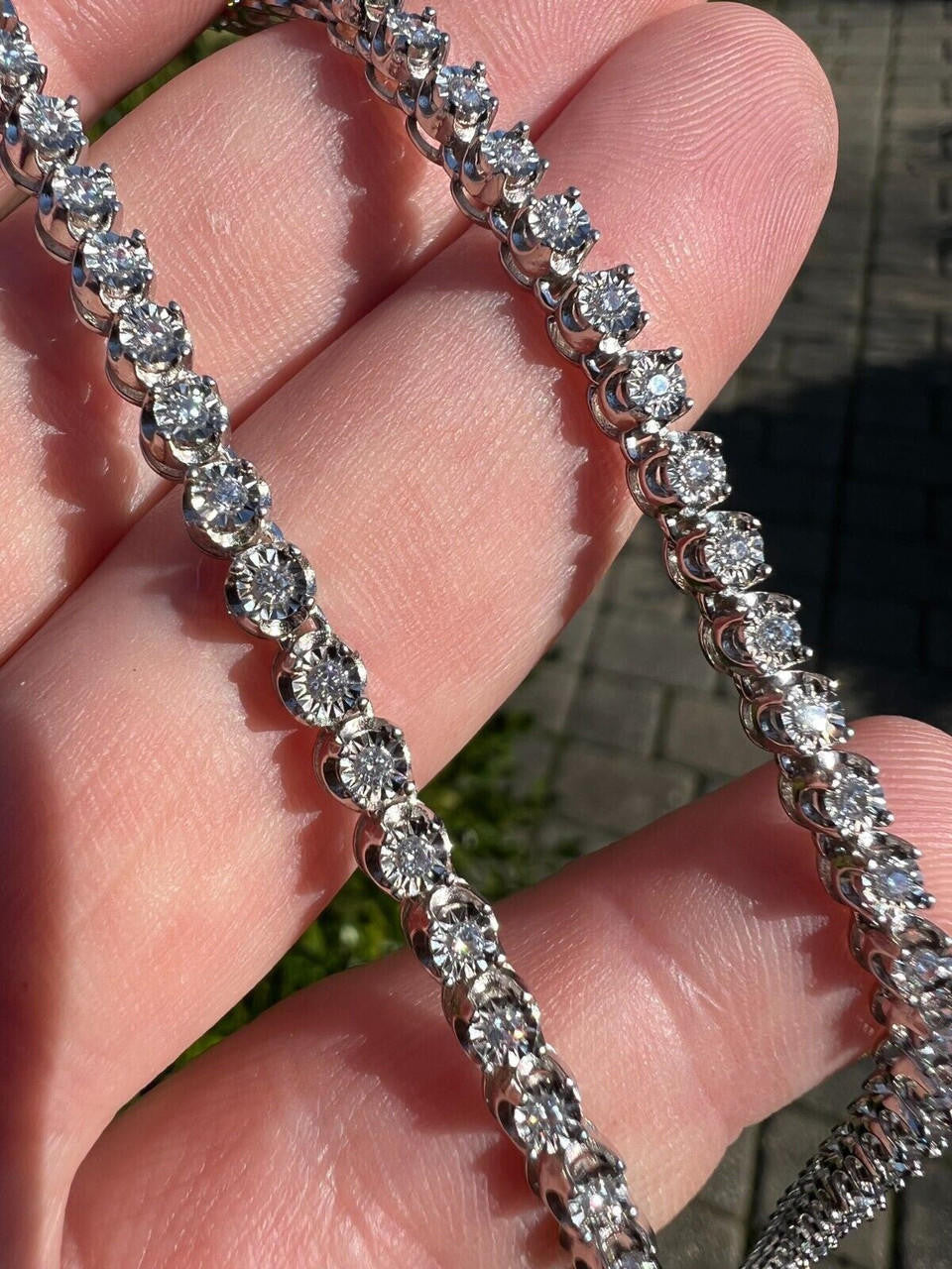 3mm White Gold Moissanite Diamond Tennis Chain illusion Setting Necklace