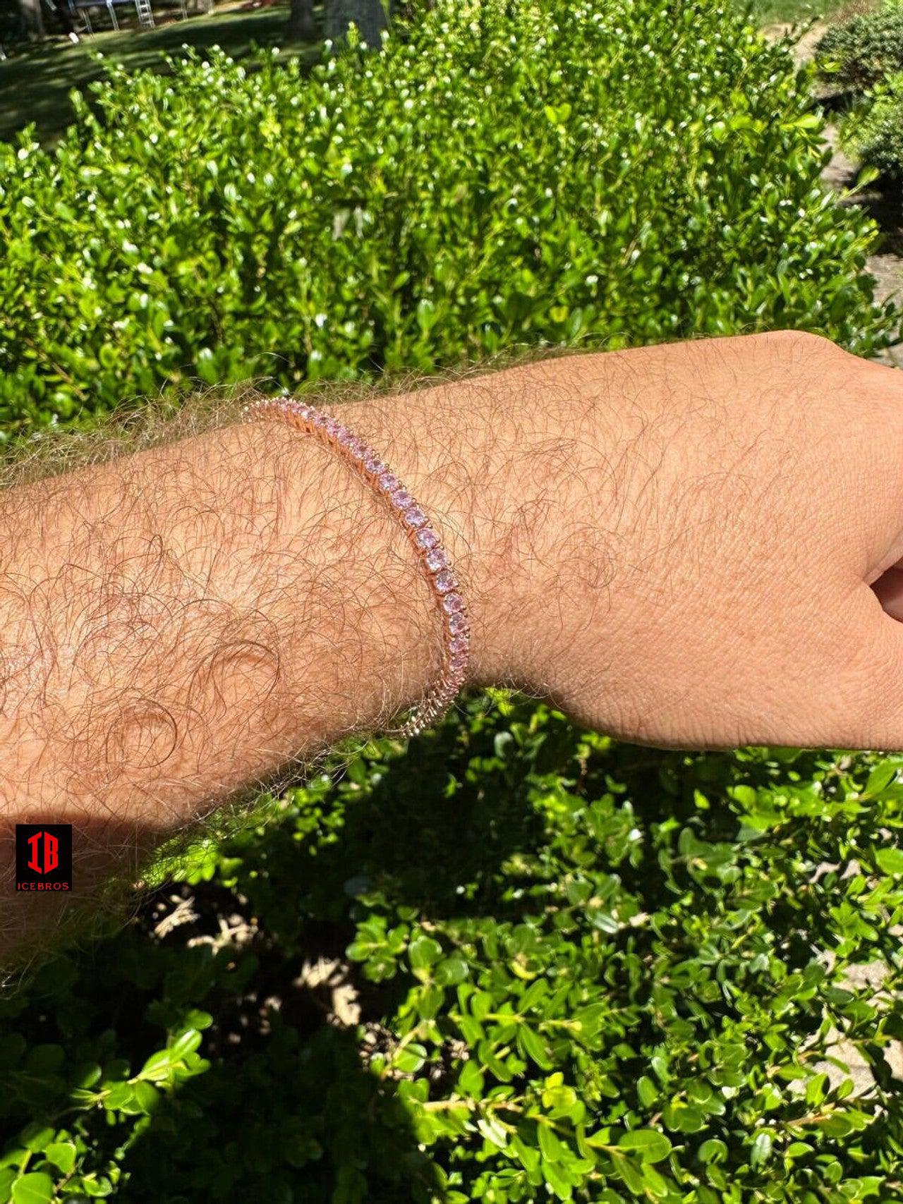 3mm Pink Stone CZ Tennis Bracelet Vermeil 925 Sterling Silver 14k Rose Gold Plated
