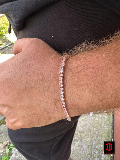 3mm Pink Stone CZ Tennis Bracelet Vermeil 925 Sterling Silver 14k Rose Gold Plated