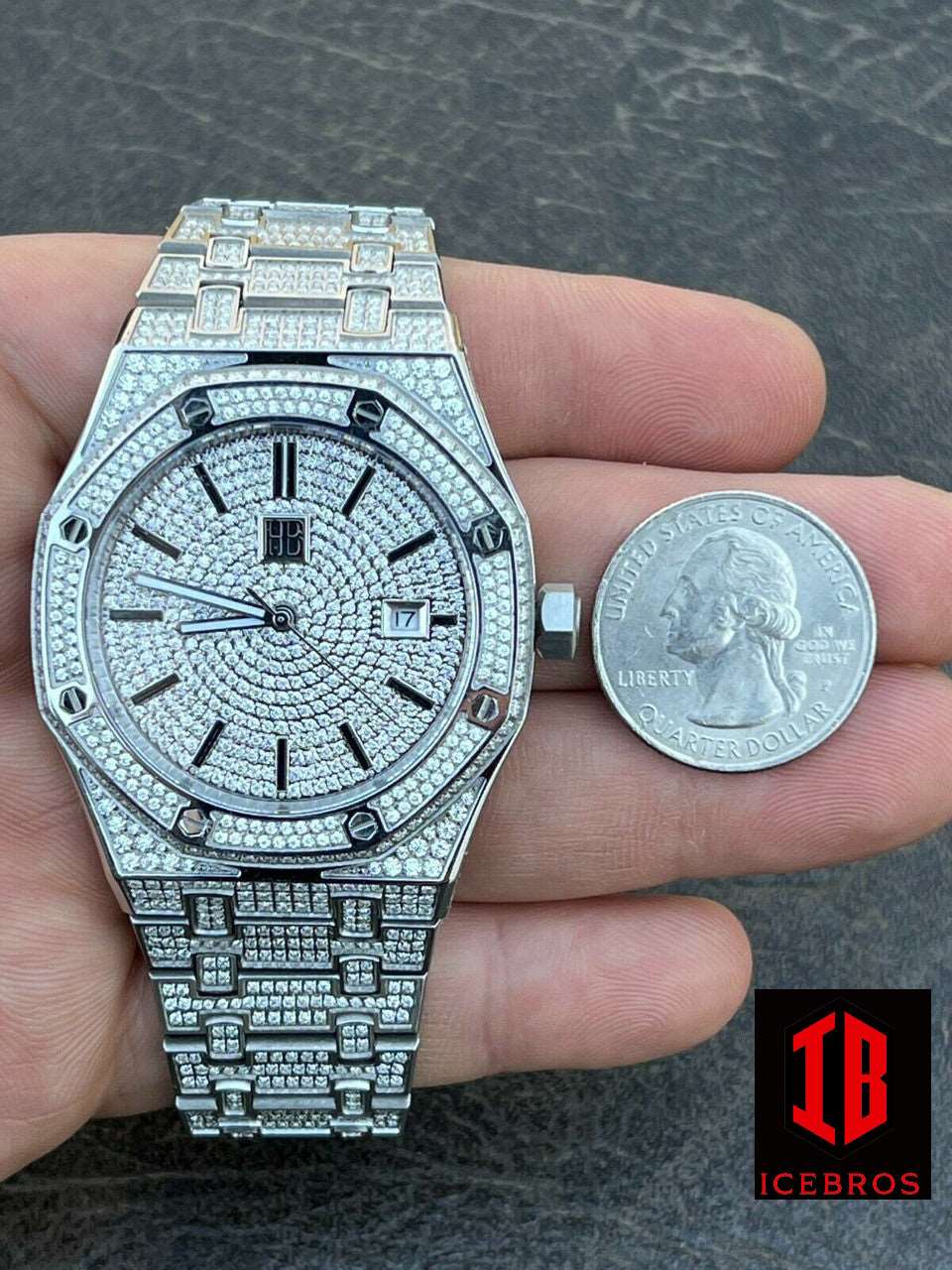 (4) MOISSANITE Mens Watch Iced Skeleton Back 44mm Hip Hop Pass Diamond Tester (12.4ct)