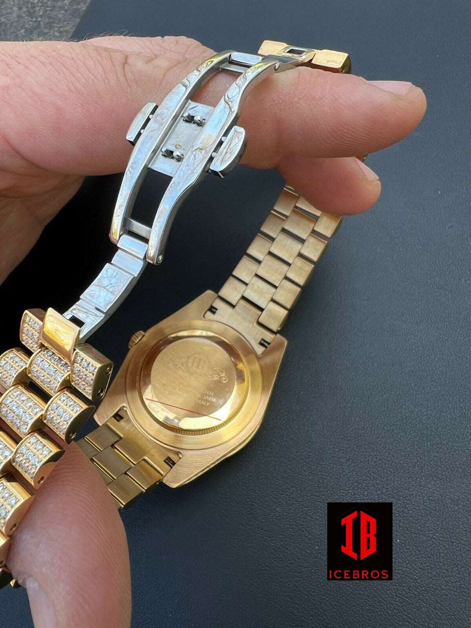 (40) MOISSANITE Men Presidential Automatic Watch Gold Iced Hip Hop Passes Diamond Test