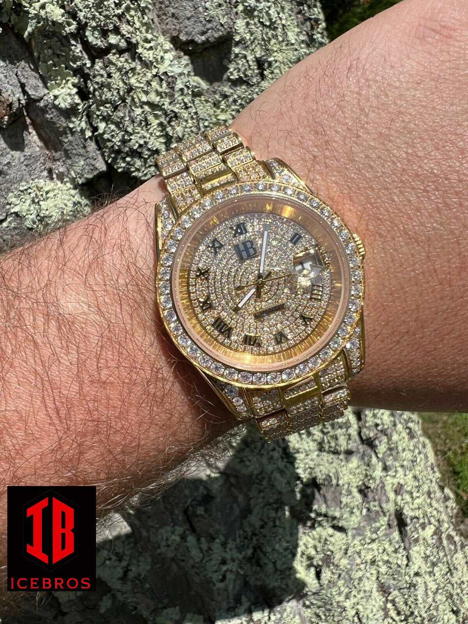 (40) MOISSANITE Men Presidential Automatic Watch Gold Iced Hip Hop Passes Diamond Test