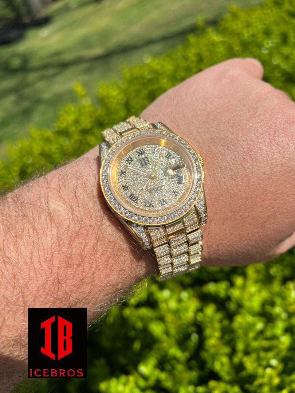 (40) MOISSANITE Men Presidential Automatic Watch Gold Iced Hip Hop Passes Diamond Test