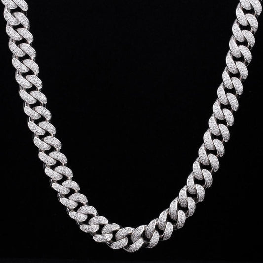 12mm White Gold Plated Brass Cuban Chain with 5A CZ Stones