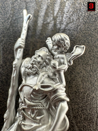 Saint st. Christopher Fine  925 Silver 14k Gold Rose Gold Matte Blast 3D Pendant Necklace
