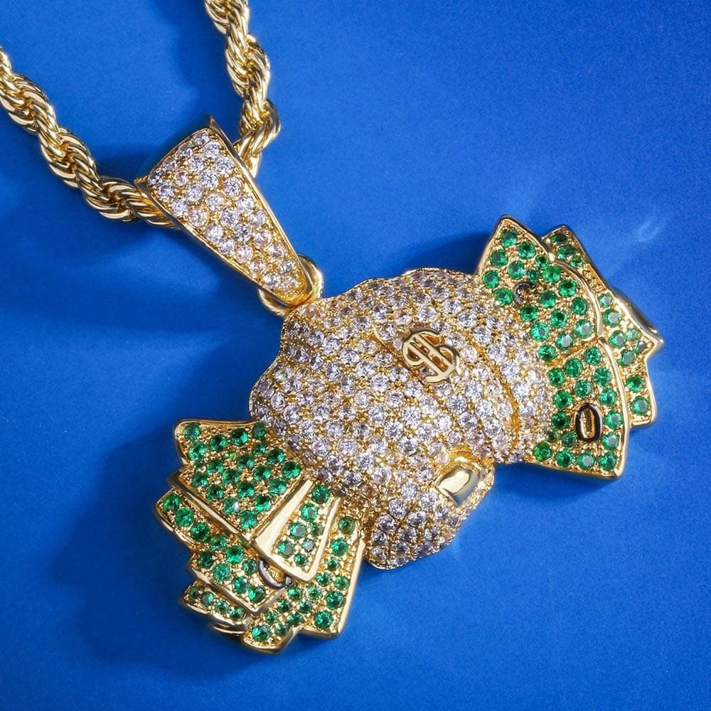 14K Gold Green Dollar Sign Pendant Necklace