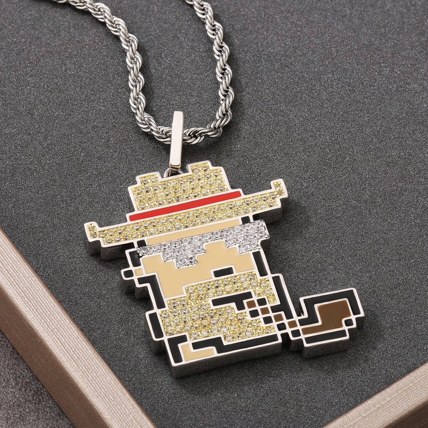 NFT CypherPunk Old Man Pendant Necklace White Gold Plated Brass