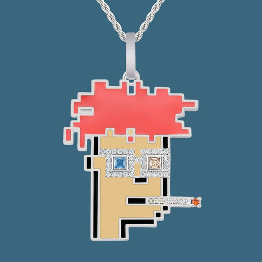 NFT CypherPunk Bad Man Pendant White Gold Plated Enamel