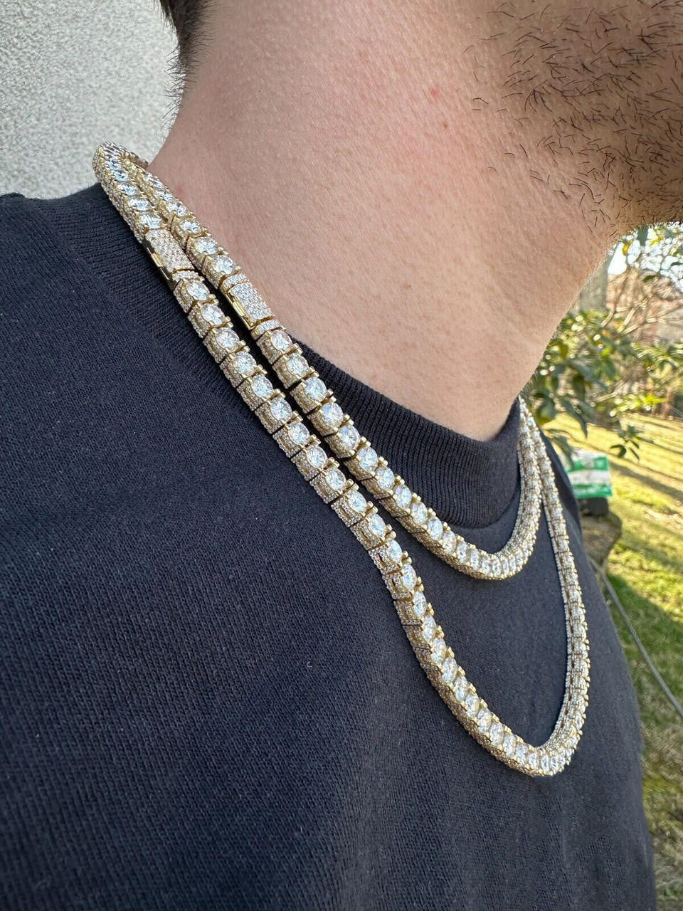 5mm Iced-out Moissanite Tennis Chain Necklace in 14k Gold