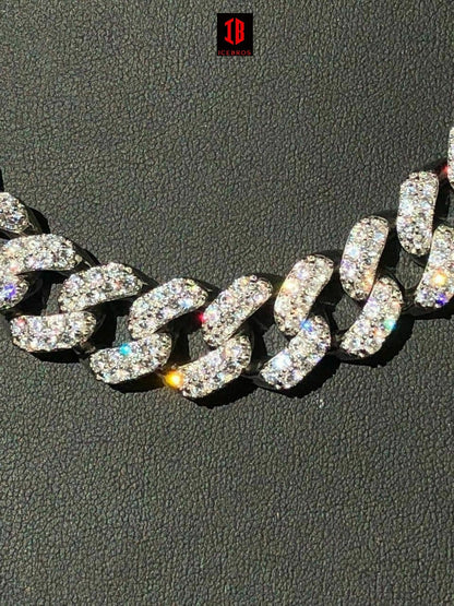 WHITE GOLD Real Miami Cuban Link Chain Iced Diamond Out Solid 925 Sterling Silver Necklace