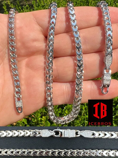 5mm Franco Link Chain Necklace 925 Sterling Silver Iced MOISSANITE Lock - Flawless Karat