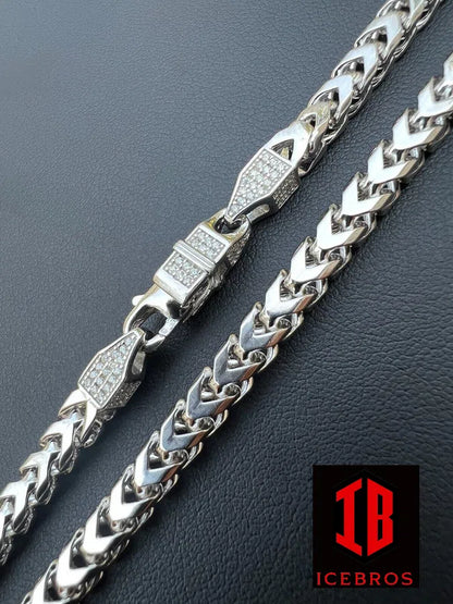 5mm Franco Link Chain Necklace 925 Sterling Silver Iced MOISSANITE Lock - Flawless Karat