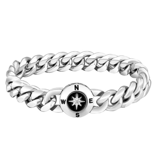 12mm 18K Gold Plated Stainless Steel Cuban Bracelet with Compass Button Clasp