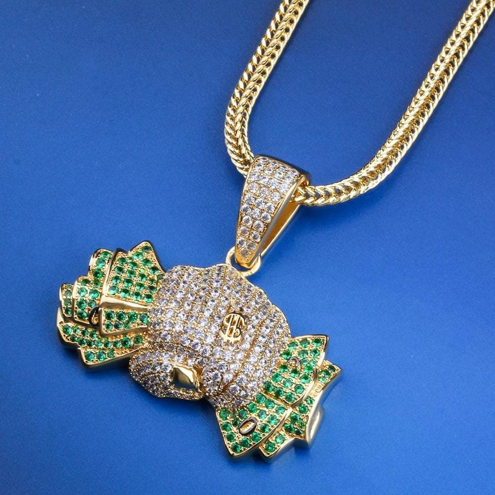 14K Gold Green Dollar Sign Pendant Necklace