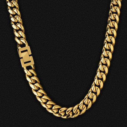 12mm 18K Gold Plated Stainless Steel Cuban Chain (Round Cut)