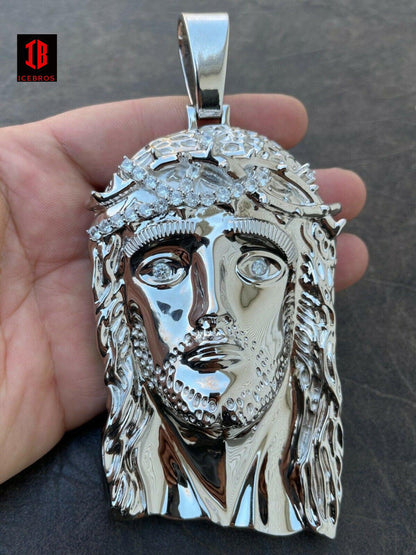 6inch 309 Grams 14k Gold Over 925 Silver Men's Jesus Piece Diamond Crown