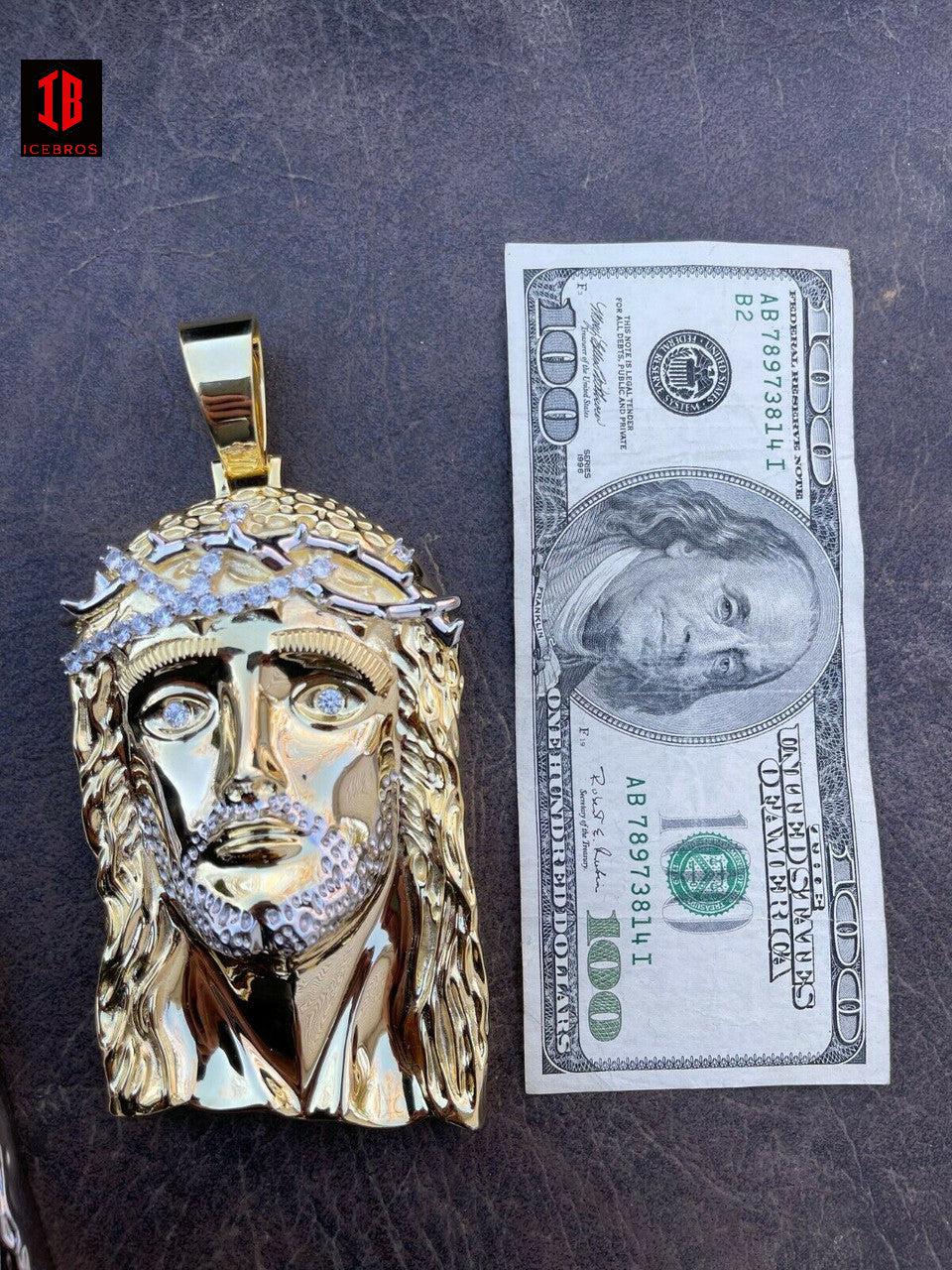 6inch 309 Grams 14k Gold Over 925 Silver Men's Jesus Piece Diamond Crown