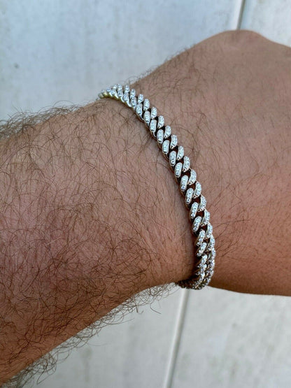 Solid 925 Sterling Silver 6mm Iced Miami Cuban Out Bracelet MOISSANITES