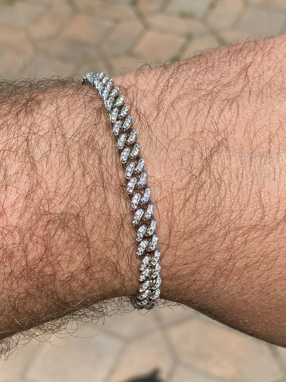 Solid 925 Sterling Silver 6mm Iced Miami Cuban Out Bracelet MOISSANITES