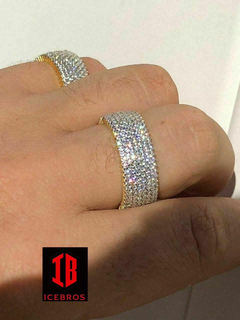 7 row 925 Sterling Silver Iced Eternity Band Wedding Bust Down Pinky Ring Men's (CZ)