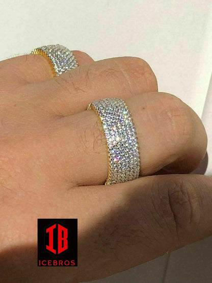 7 row 925 Sterling Silver Iced Eternity Band Wedding Bust Down Pinky Ring Men's (CZ)