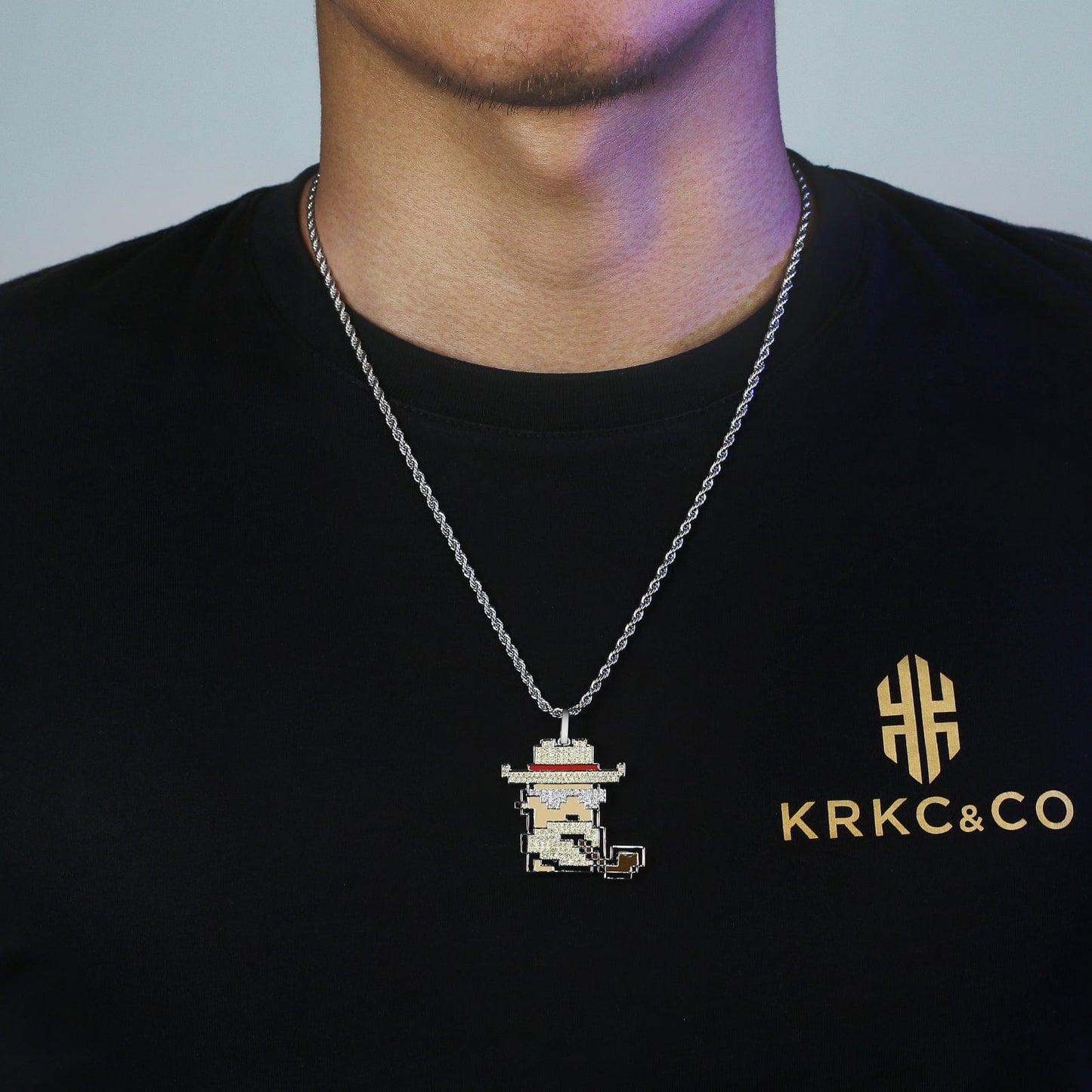 NFT CypherPunk Old Man Pendant Necklace White Gold Plated Brass