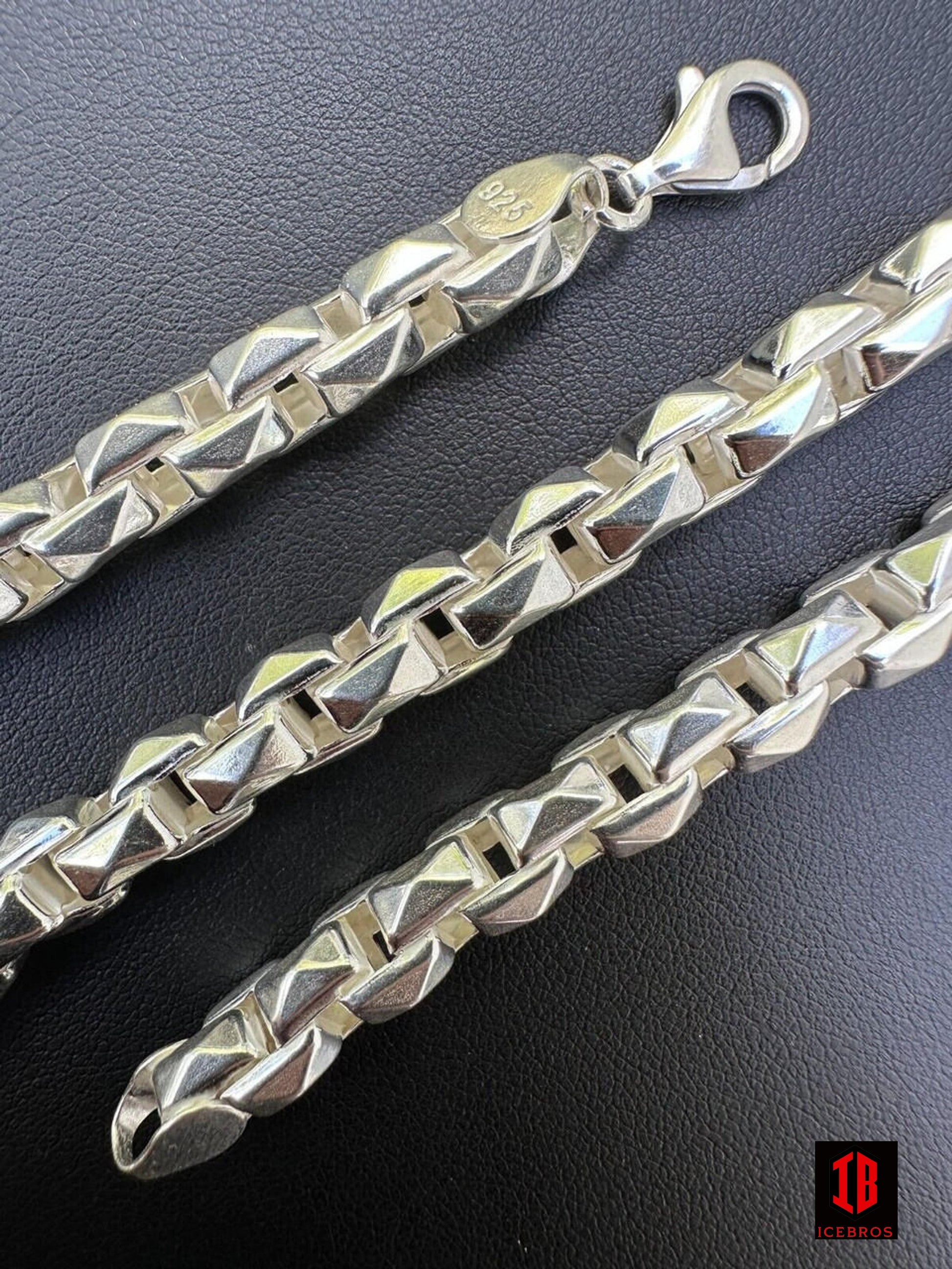 Silver Mens Bracelet Chain 8mm Cuban Link Chain Bracelet, Mens