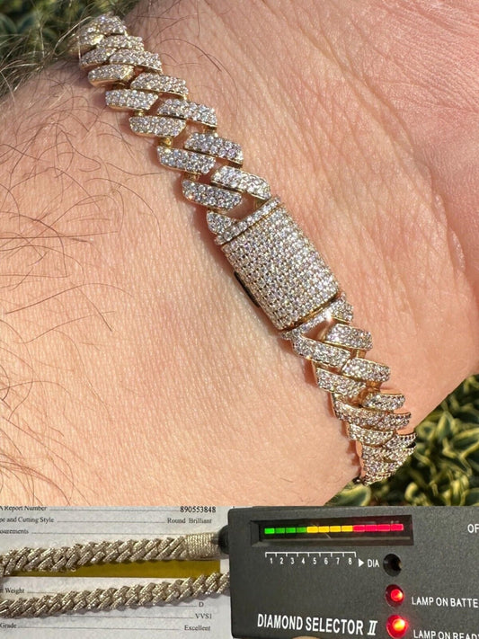 8mm Moissanite Diamond Miami Cuban Link Bracelet in 14k Gold