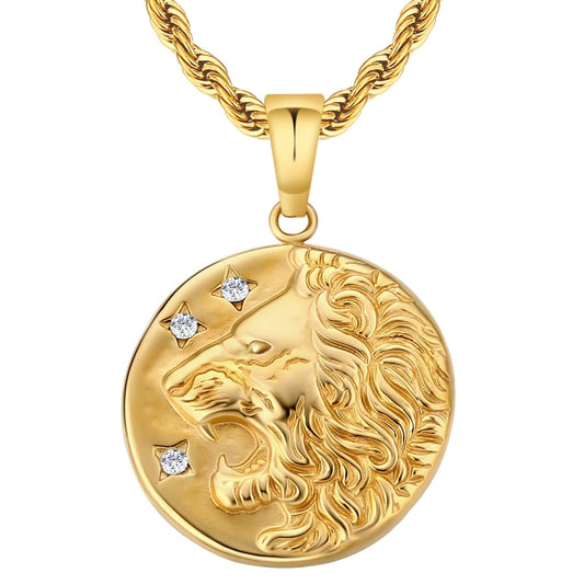 Lion Pendant Stainless Steel 18K Gold Color Rope Chain