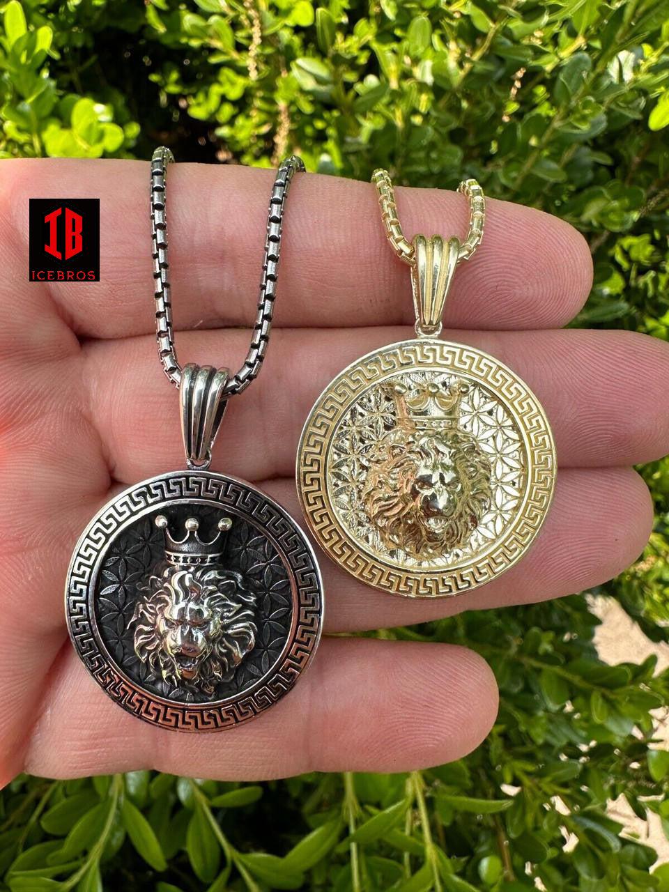 925 Silver 999 14k Gold Plated Lion King Of Jungle Medallion Pendant Chain