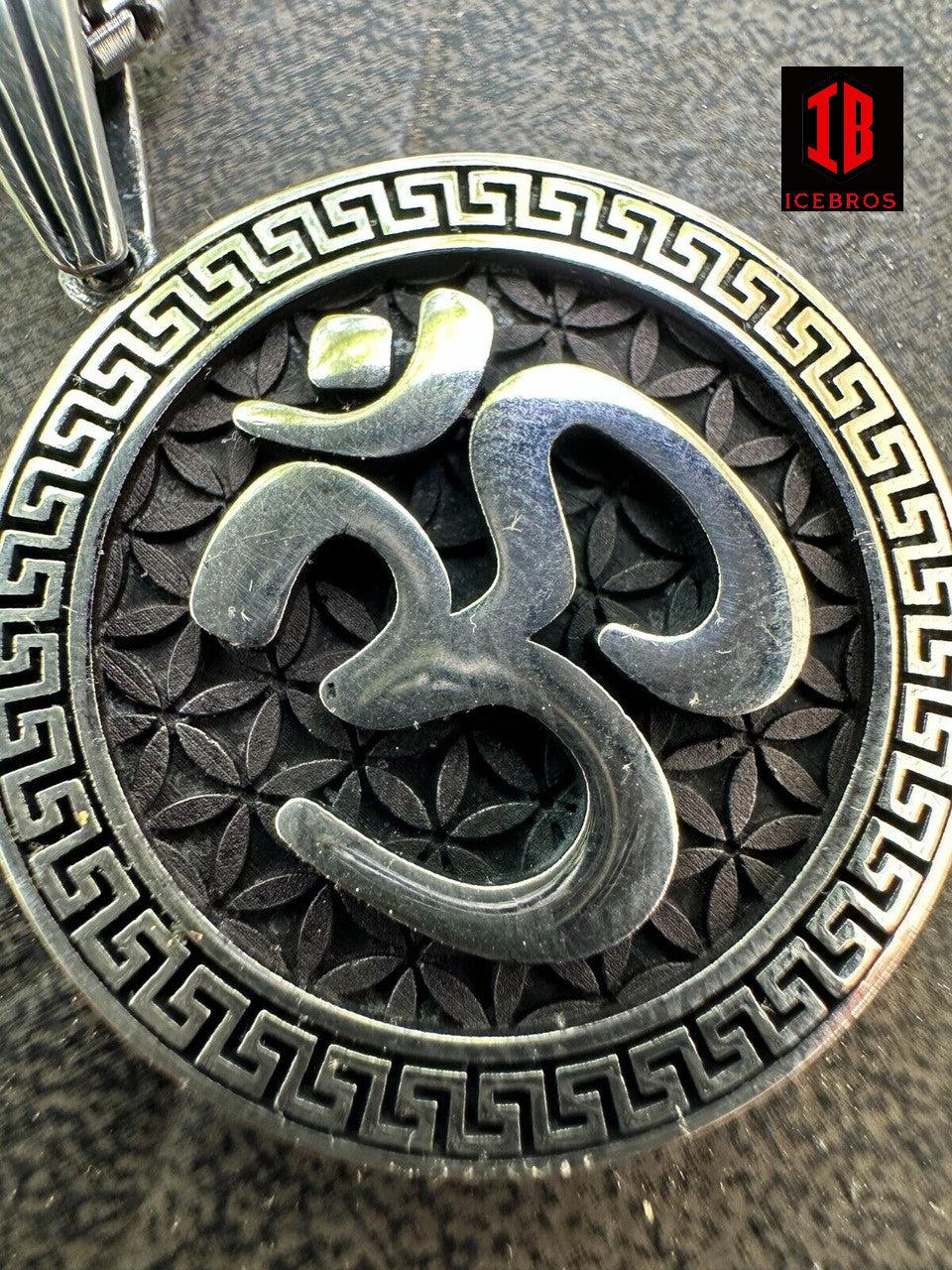 925 Silver Plata 14k Gold Plated Ohn Hindu Om Big 1inch Medallion Pendant Necklace