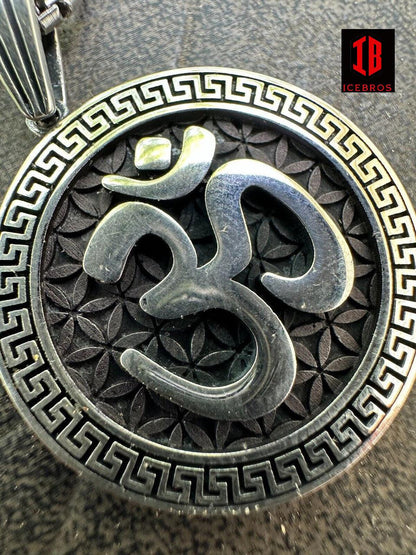 925 Silver Plata 14k Gold Plated Ohn Hindu Om Big 1inch Medallion Pendant Necklace