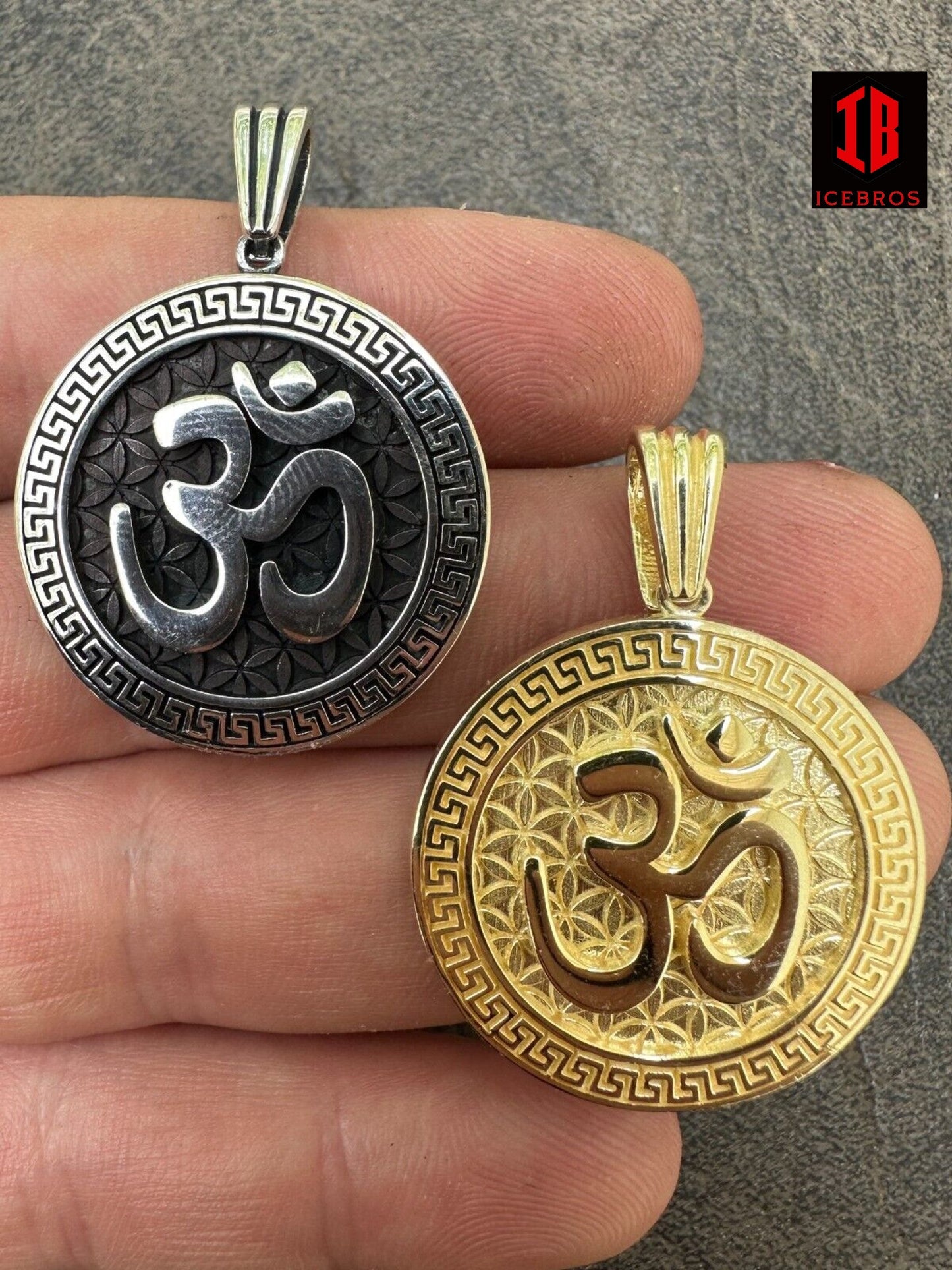 925 Silver Plata 14k Gold Plated Ohn Hindu Om Big 1inch Medallion Pendant Necklace