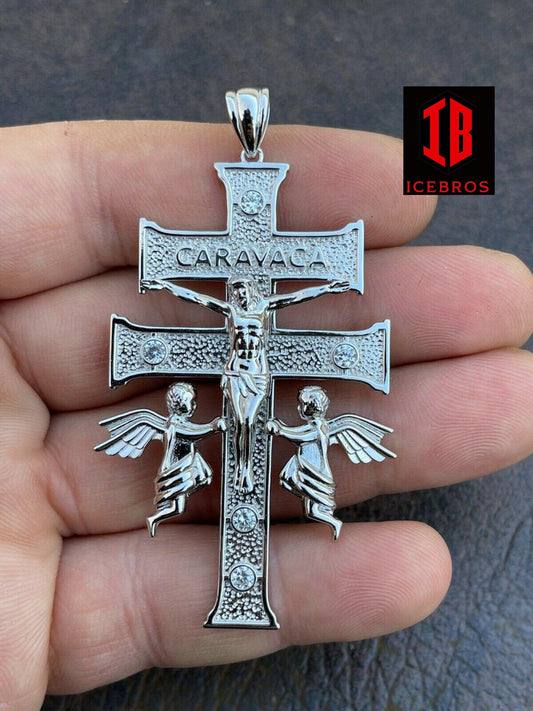 925 Sterling Silver Large Cruz De Caravaca Cross Pendant 2.5inch Plata Necklace