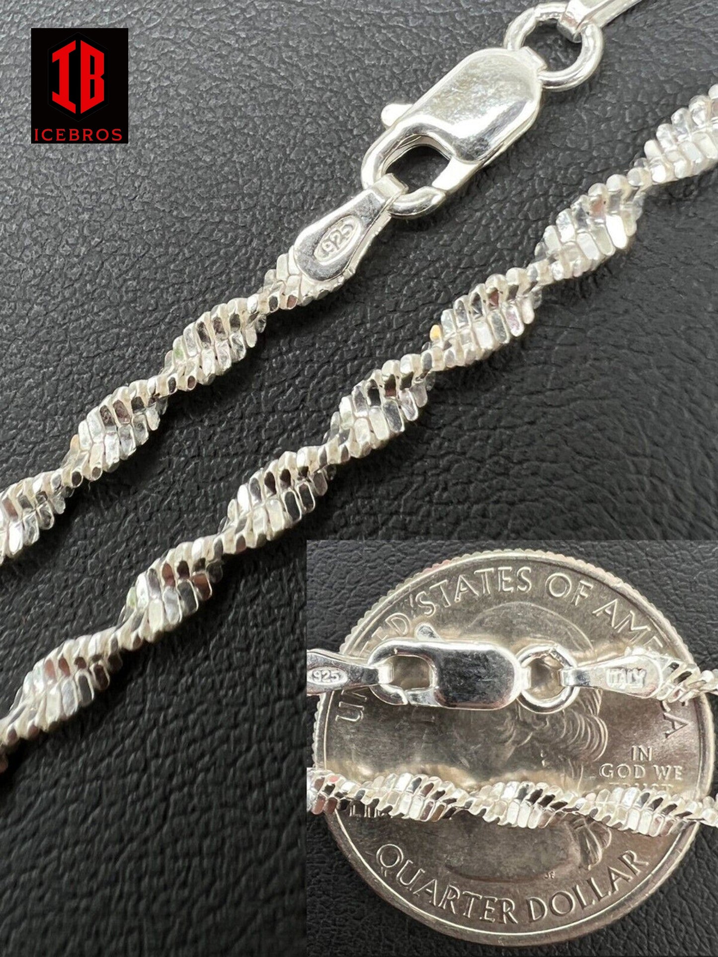 925 Sterling Silver Real 14k Gold Vermeil Chain Necklace (Singapore Rope) 2.5mm