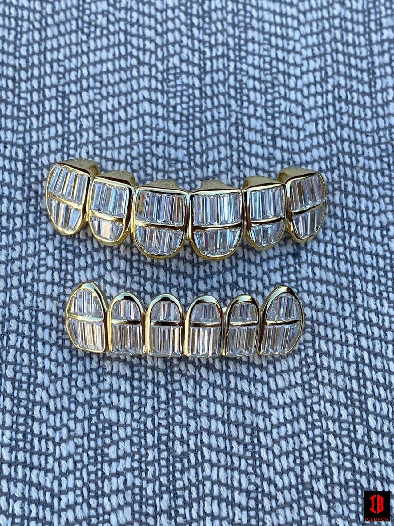 925 Silver 14k Gold Filled Baguette Diamond GRILLZ Teeth All Grills