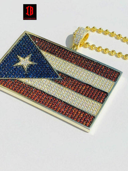 Micro 925 Silver Puerto Rico Flag Pendant BORICUA Rican 14k Gold cz