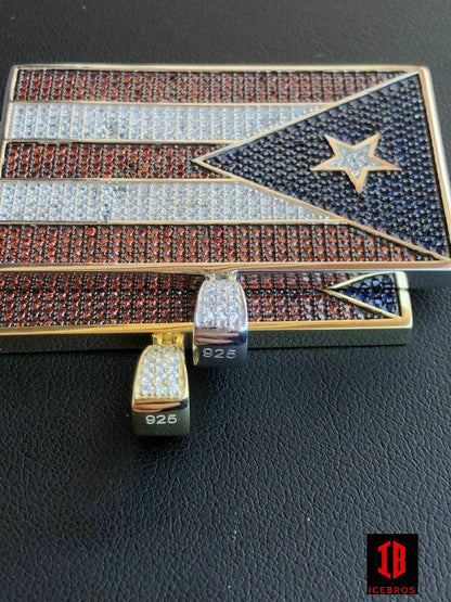 Micro 925 Silver Puerto Rico Flag Pendant BORICUA Rican 14k Gold cz