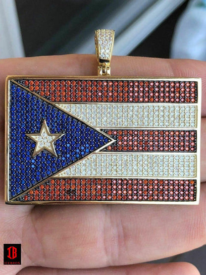 Micro 925 Silver Puerto Rico Flag Pendant BORICUA Rican 14k Gold cz