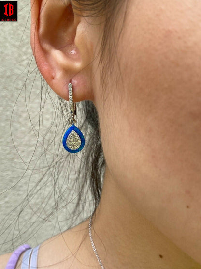 925 Silver Teardrop Diamond Blue Opal Ring Necklace & Earrings Ladies Girls Set