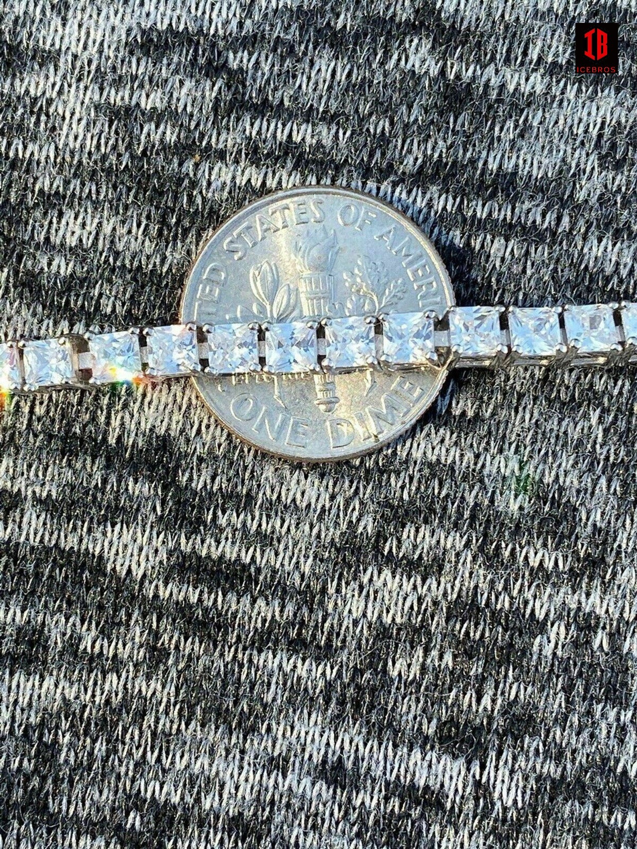 Tennis Bracelet Real 925 Sterling Silver Single Row Princess Square Iced Diamond
