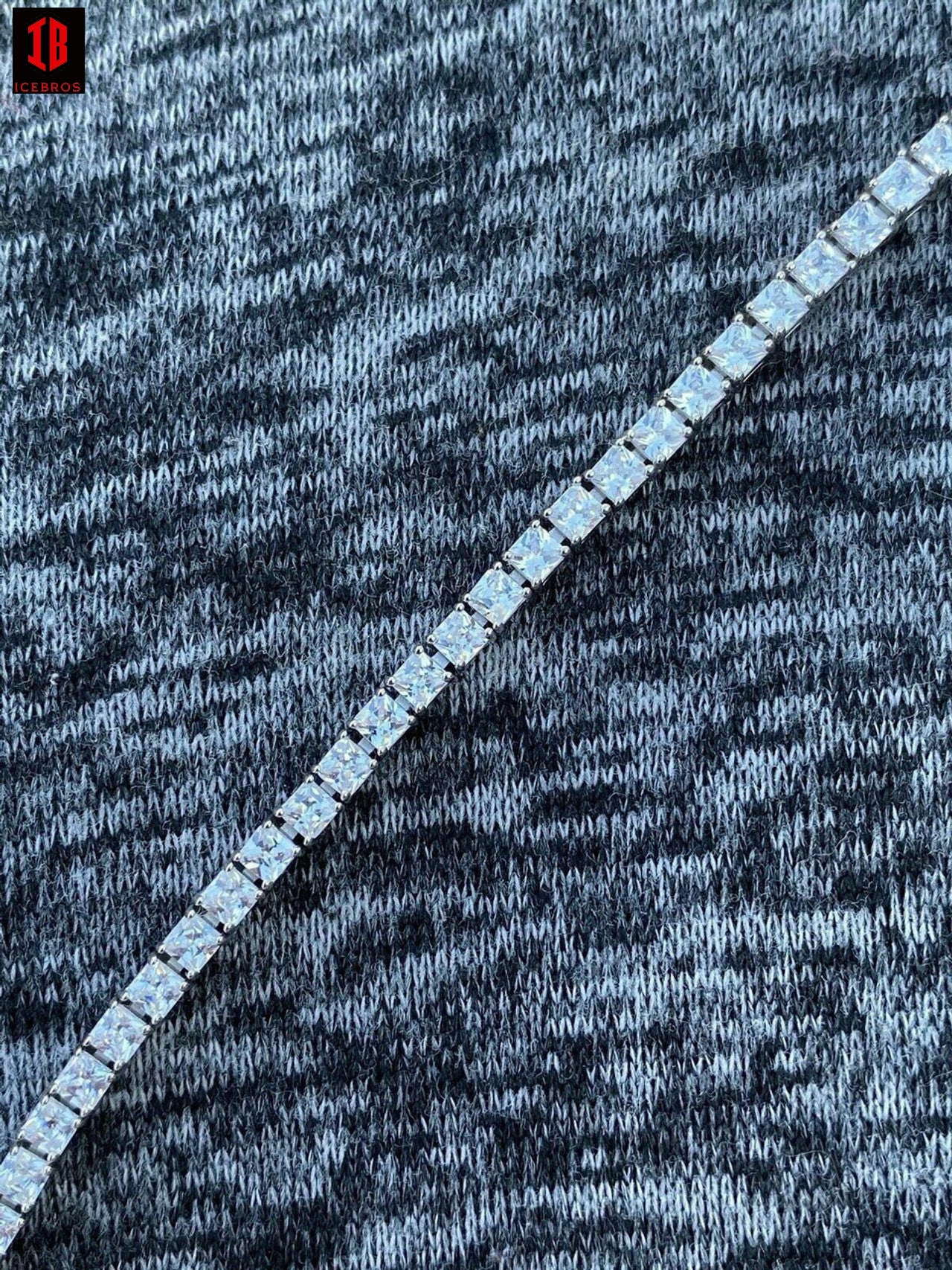 Tennis Bracelet Real 925 Sterling Silver Single Row Princess Square Iced Diamond