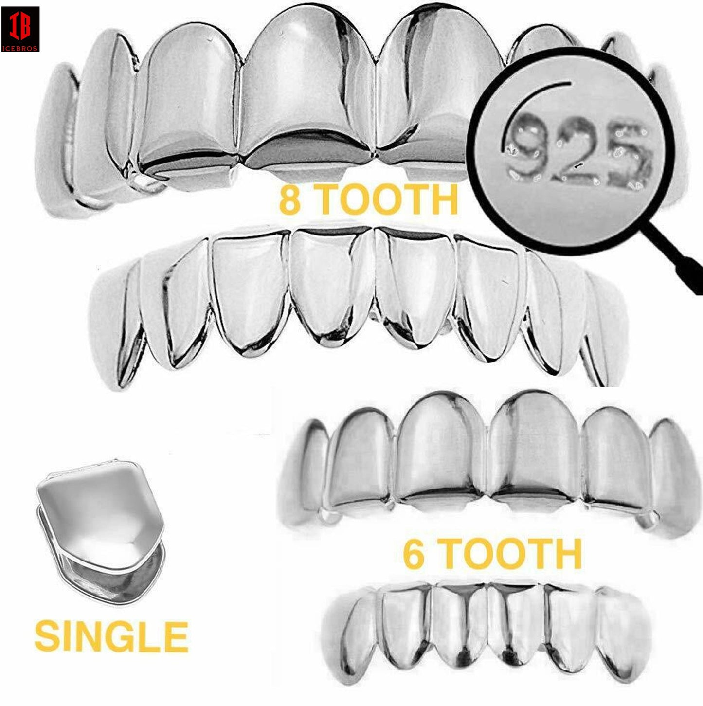 10K 14K OVER  Fine 925 Sterling Silver Custom GRILLZ Teeth Top Bottom Hip Hop Mouth