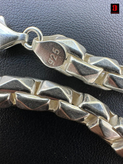 8mm 925 Sterling Silver Men's Diamond Cut Spike Rolo Box Bracelet