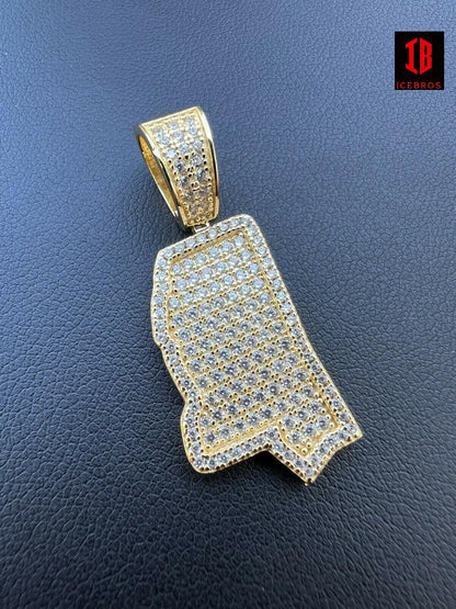 925 Silver Hip Hop Mississippi Shape Flag Pendant Iced CZ Diamond Necklace Gold - Flawless Karat