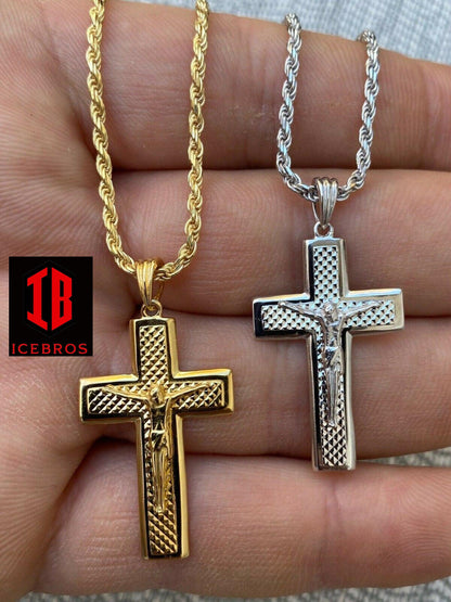 925 Sterling Italian Silver Illusion Jesus Plain 3d Cross Pendant Necklace - Flawless Karat