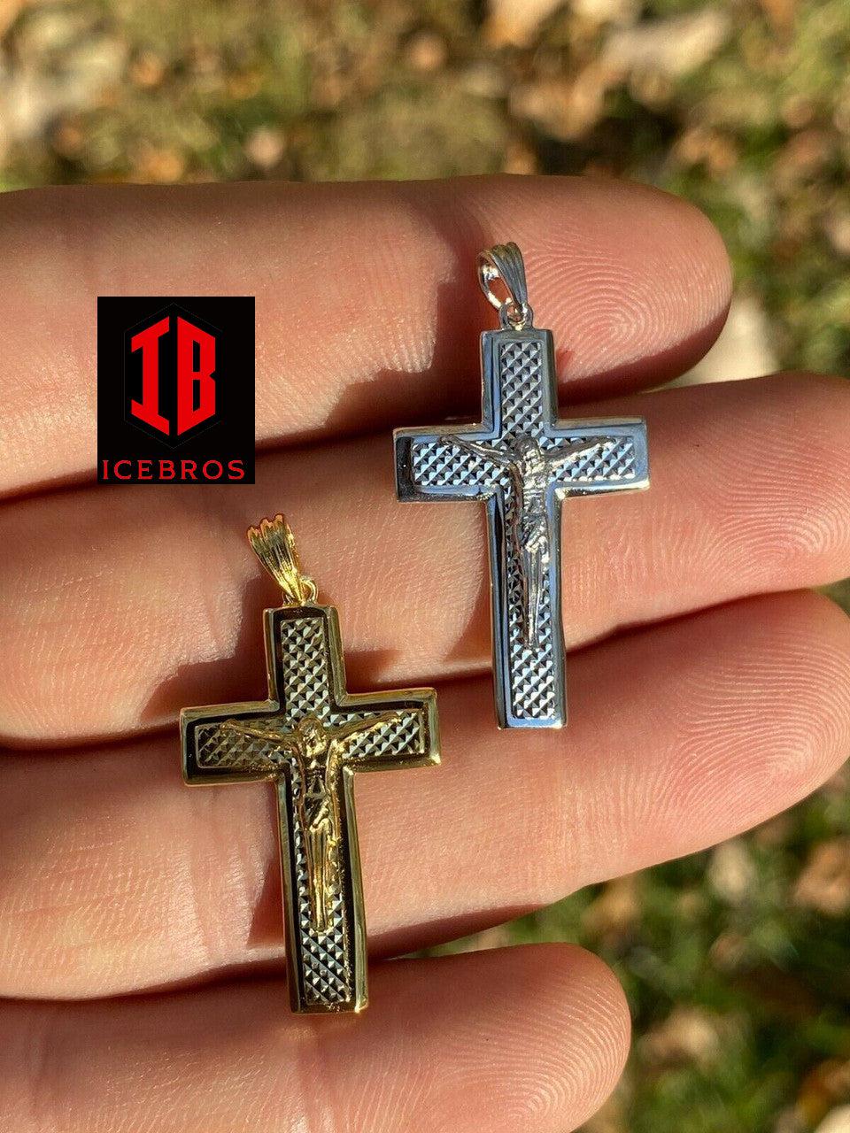 925 Sterling Italian Silver Illusion Jesus Plain 3d Cross Pendant Necklace - Flawless Karat