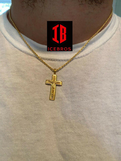 925 Sterling Italian Silver Illusion Jesus Plain 3d Cross Pendant Necklace - Flawless Karat