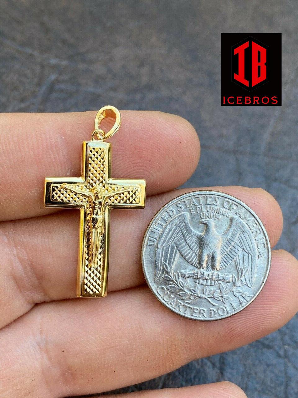 925 Sterling Italian Silver Illusion Jesus Plain 3d Cross Pendant Necklace - Flawless Karat